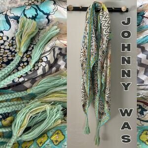 Johnny Was 100% Silk Tassel Scarf | 42” Square Boho Floral Wrap, Very Rare Print
